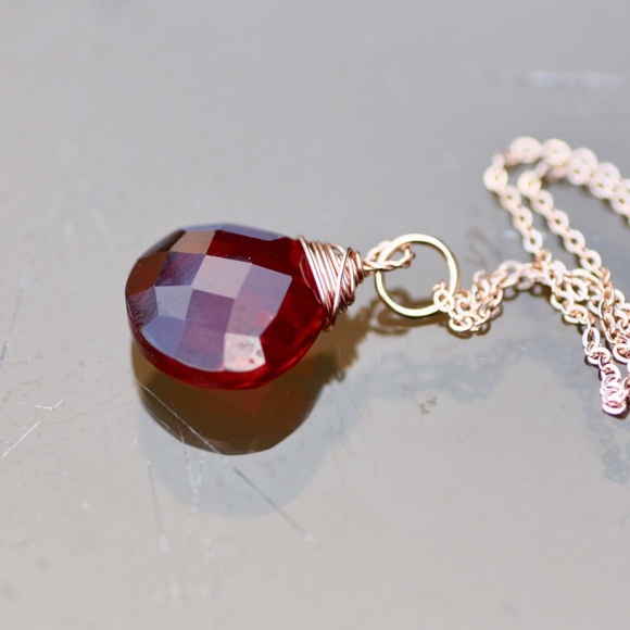 Handmade Garnet Pendant 14k Rose Gold Filled Wire Wrapped , January birthstone - Picture 5 of 6